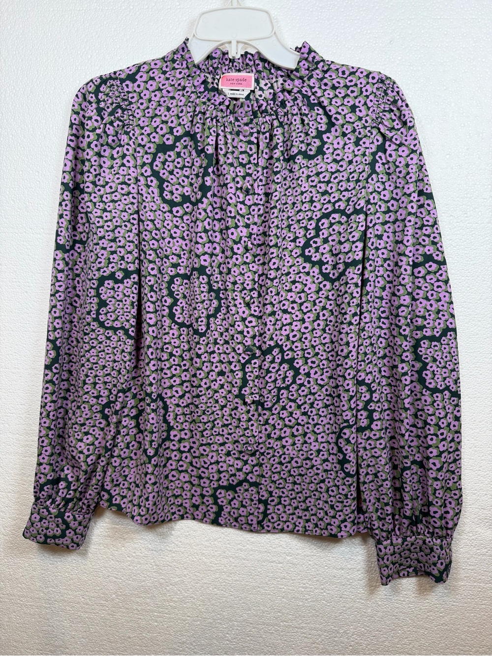 Kate Spade blouse top S silky button up crepe purple floral career office